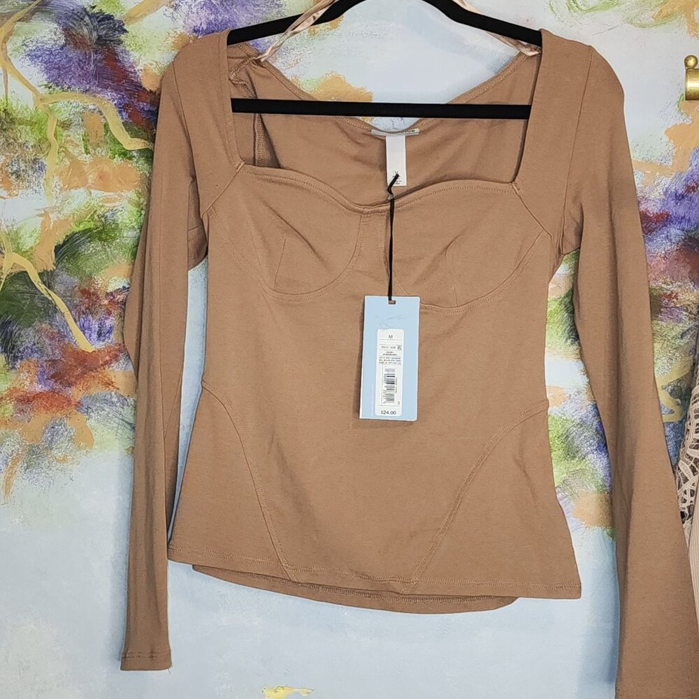 Women’s Long Sleeve Camel Bustier Top M